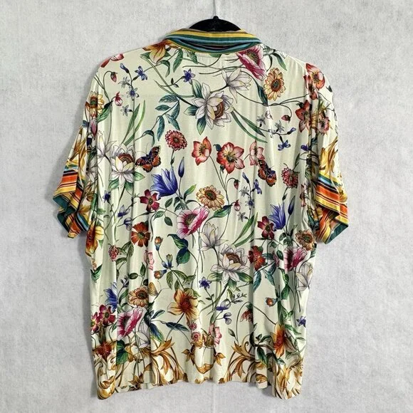 JOHNNY WAS Women Felix Short Sleeve Floral Polo Shirt Sz L Multicolor Golf 50-5 - Picture 3 of 9